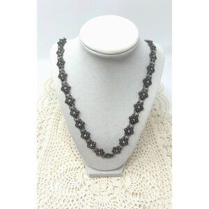 Vintage-Inspired Silver Filigree Necklace  with gemstone insets‎